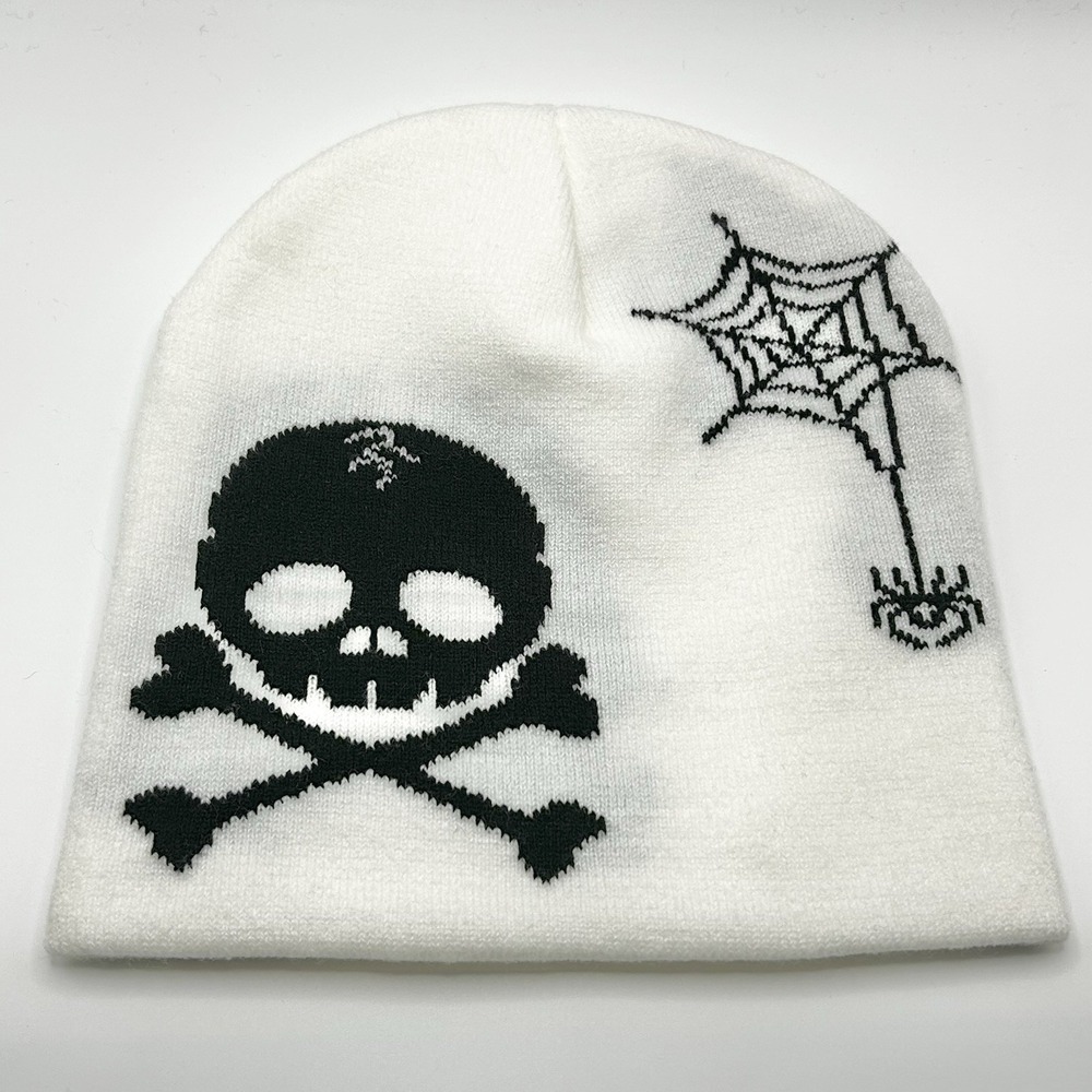 Halloween Skull Skeleton Spider Web Beanie Hat Cap White Outdoors Winter Casual